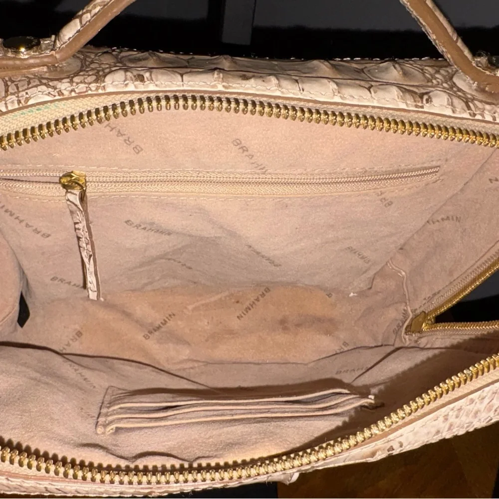 Brahmin Crocodile-Embossed Cream Crossbody Bag